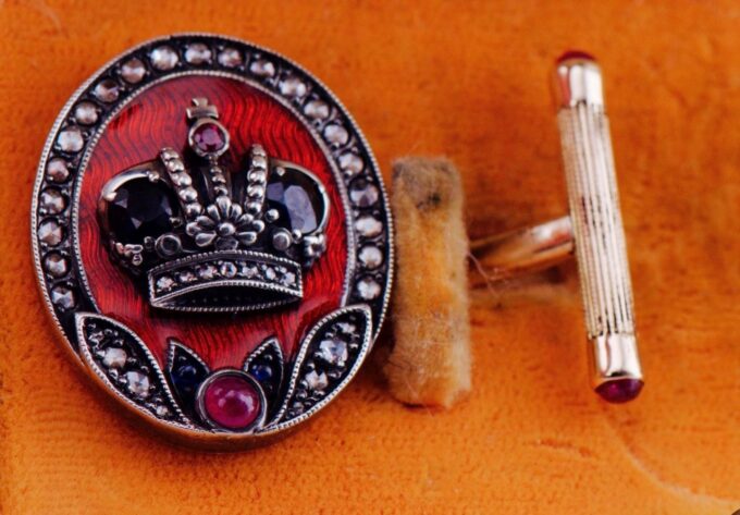 Antique Faberge Royal Cufflinks 14k Gold Enamel Award by Tsar Nicholas II c1896