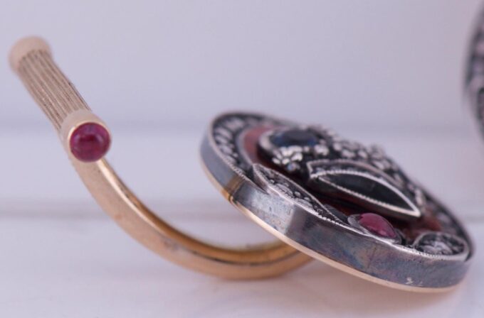 Antique Faberge Royal Cufflinks 14k Gold Enamel Award by Tsar Nicholas II c1896