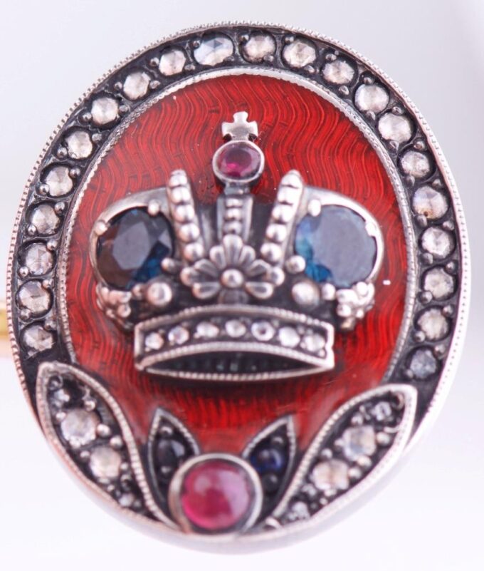 Antique Faberge Royal Cufflinks 14k Gold Enamel Award by Tsar Nicholas II c1896