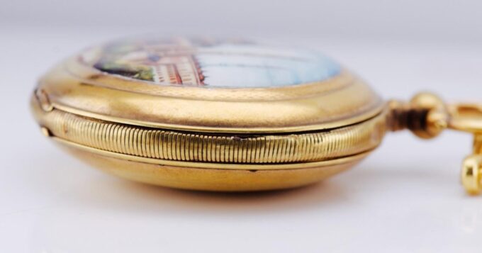 Antique Gilt Silver Case Pocket Watch Ottoman Blue Mosque Enamel Scene c1880's