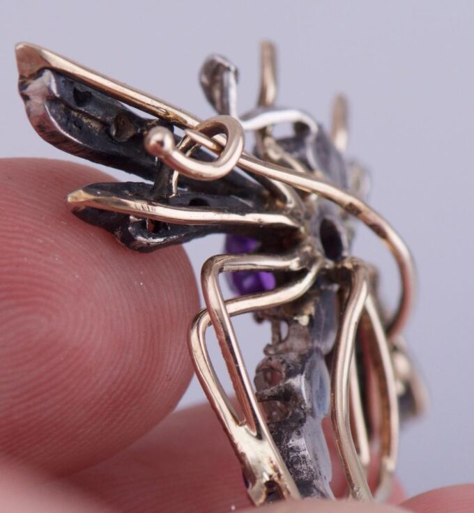 Antique Imperial Faberge 14k Gold Dragonfly Brooch Lapis-Lazuli Amethyst c1880