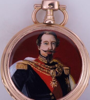 Antique French Napoleon III Pocket Watch 18k Gold Hand Painted Enamel c1870 Box