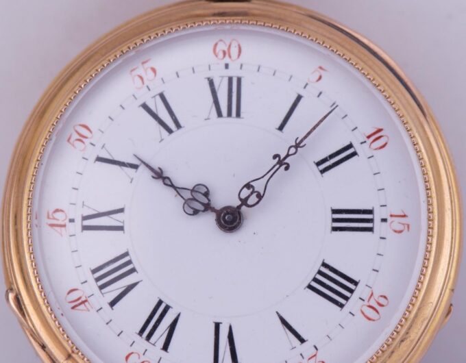 Antique French Napoleon III Pocket Watch 18k Gold Hand Painted Enamel c1870 Box