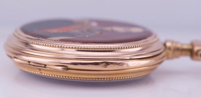 Antique French Napoleon III Pocket Watch 18k Gold Hand Painted Enamel c1870 Box