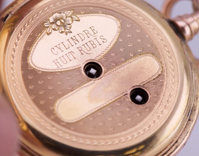 Antique French Napoleon III Pocket Watch 18k Gold Hand Painted Enamel c1870 Box