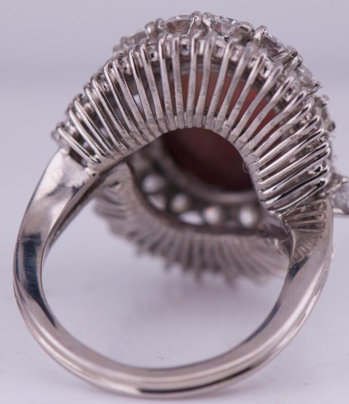 Antique French Boucheron Paris Ring 18k White Gold 5ct Diamond and 7ct Fire Opal