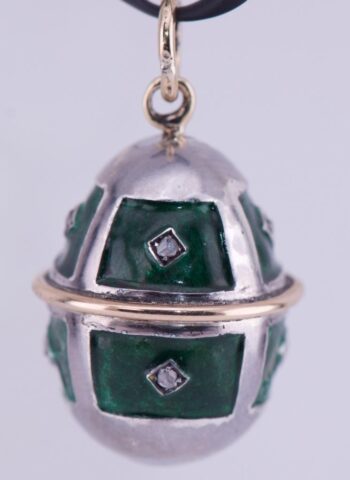 Antique Empire Faberge Easter Egg Pendant Silver Enamel Gold c1890's