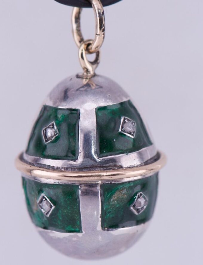 Antique Empire Faberge Easter Egg Pendant Silver Enamel Gold c1890's