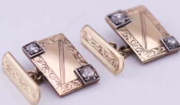 Antique Imperial Faberge Jewelled Engraved 14k Gold Cufflinks Set c1890's Boxed