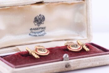 Antique WWI Empire Faberge Order of St.Anna 14k Gold Enamel Cufflinks Set c1916