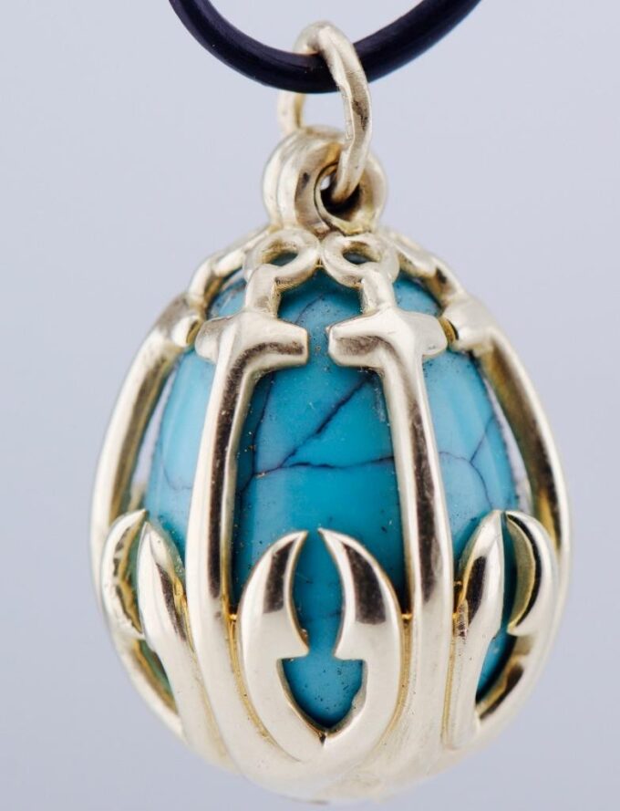 Antique 19th Century Imperial Faberge 14k Gold Turquoise Easter Egg Pendant