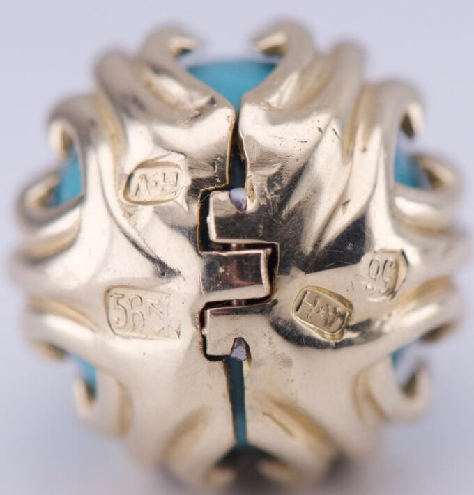 Antique 19th Century Imperial Faberge 14k Gold Turquoise Easter Egg Pendant