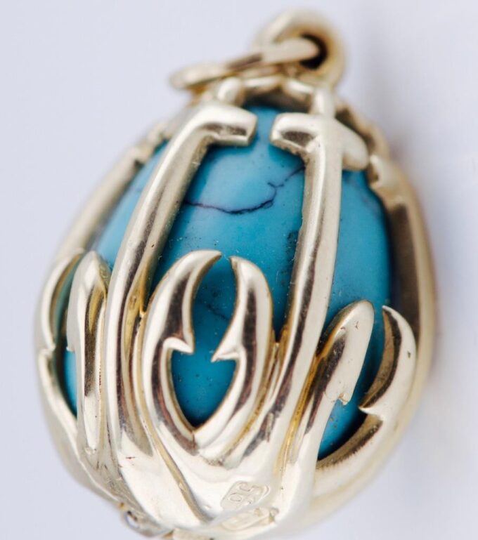 Antique 19th Century Imperial Faberge 14k Gold Turquoise Easter Egg Pendant
