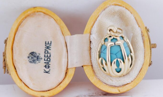 Antique 19th Century Imperial Faberge 14k Gold Turquoise Easter Egg Pendant