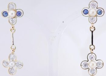 Antique Imperial Faberge Earrings Set 18k Gold Sapphire Pearl c1880 Tsar Era