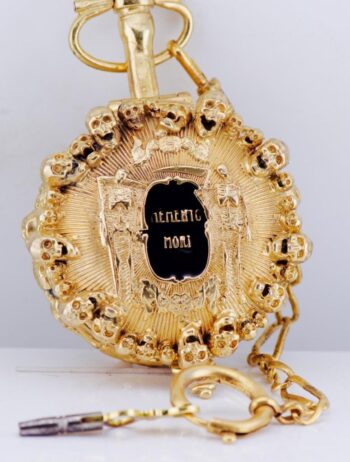Antique French Pocket Watch Verge Fusee Skull Skeleton Gilt Ormolu Case c1700's