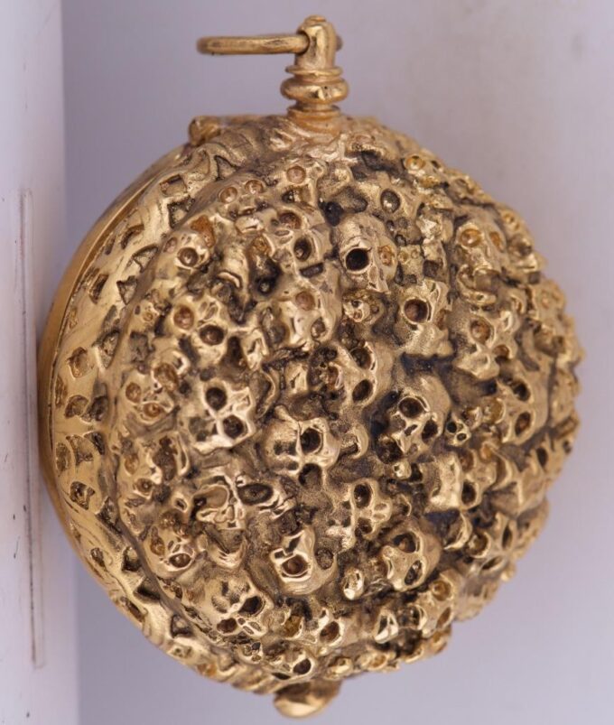Antique French Occultist Verge Fusee Pocket Watch Memento Mori Skulls Gilt Case