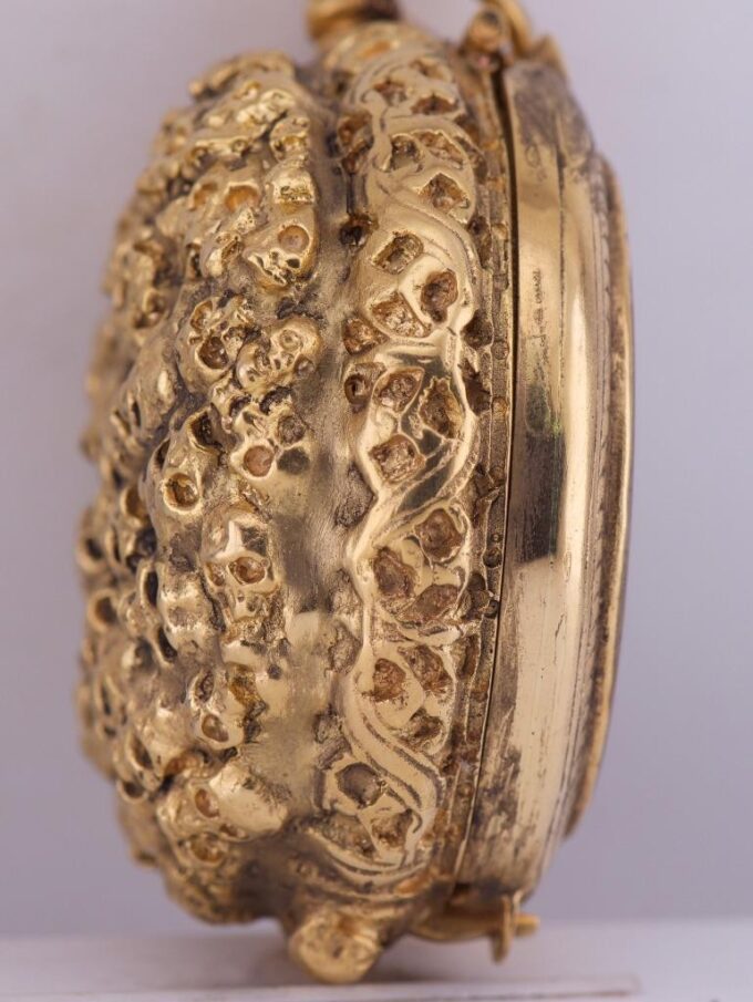 Antique French Occultist Verge Fusee Pocket Watch Memento Mori Skulls Gilt Case