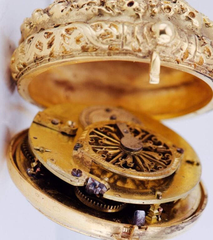 Antique French Occultist Verge Fusee Pocket Watch Memento Mori Skulls Gilt Case