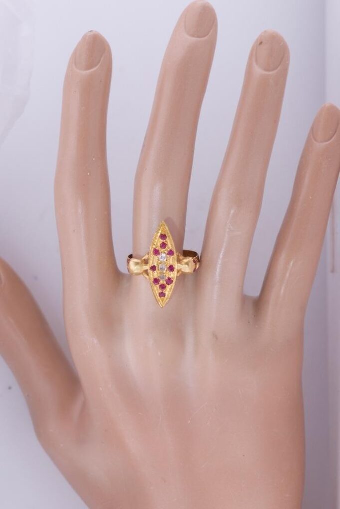 Antique Victorian 14k Gold Diamond Ruby Ladies Ring Memento Mori Skull c1880s
