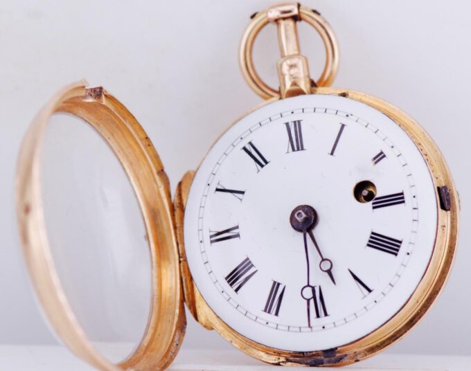 Antique French Verge Fusee Pocket Watch 18k Gold Enamel Marie Antoinette 1780s