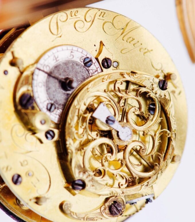 Antique French Verge Fusee Pocket Watch 18k Gold Enamel Marie Antoinette 1780s