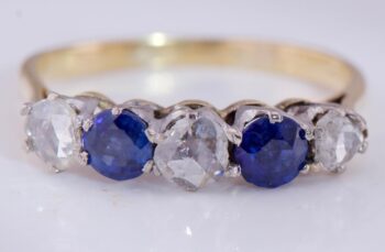 Antique Art-Deco Ladies Ring 18k Gold 0.7ct Diamonds and 0.6ct Sapphire c1930's