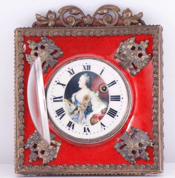 Antique Imperial Bronze Silver Enamel Verge Fusee Travelers Carriage Clock 1790