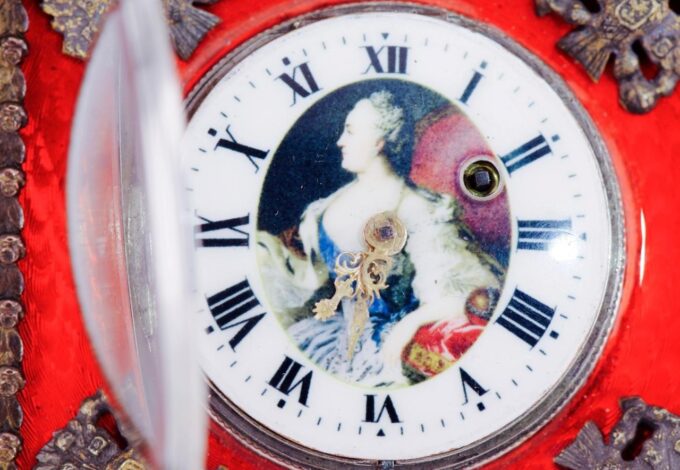 Antique Imperial Bronze Silver Enamel Verge Fusee Travelers Carriage Clock 1790