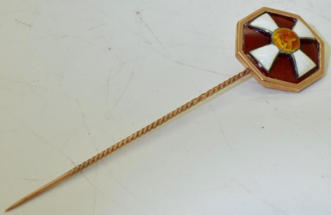 Antique Imperial Faberge Lapel Pin St.George Order Gold Enamel WWI Tsar Era 1914