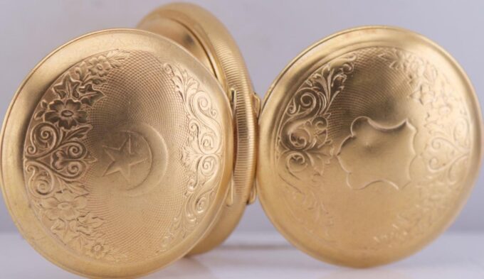 Antique Pocket Watch Full Hunter Tughra Case for Ottoman Market c1900 Mehmed V