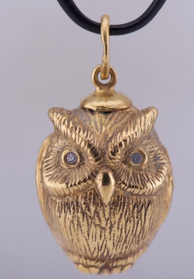 Imperial Faberge Jewelled Easter Egg Owl Pendant Gilt Silver Engraved c1906