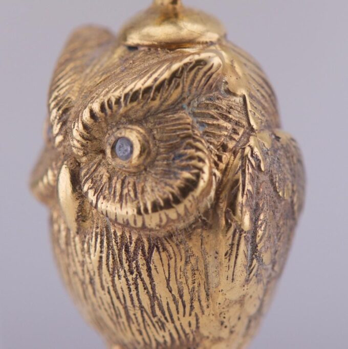 Imperial Faberge Jewelled Easter Egg Owl Pendant Gilt Silver Engraved c1906