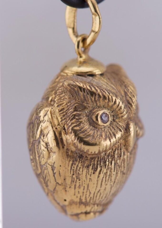 Imperial Faberge Jewelled Easter Egg Owl Pendant Gilt Silver Engraved c1906