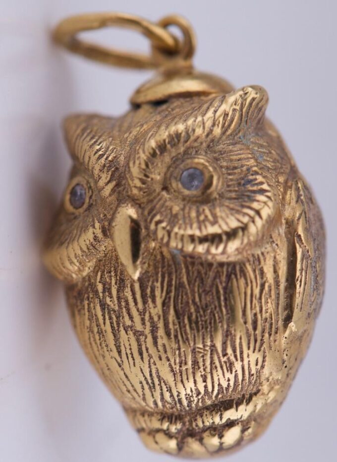 Imperial Faberge Jewelled Easter Egg Owl Pendant Gilt Silver Engraved c1906