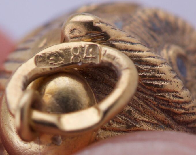 Imperial Faberge Jewelled Easter Egg Owl Pendant Gilt Silver Engraved c1906