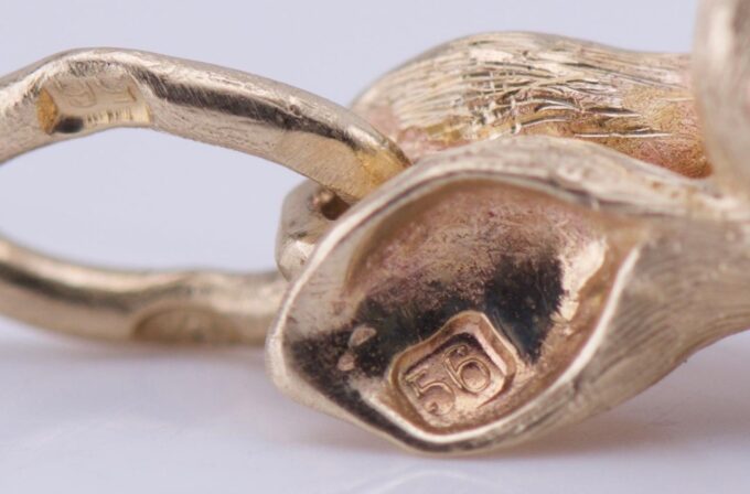Antique Imperial FABERGE Easter Egg Rabbit Pendant 14k Gold Carved Pink Quartz