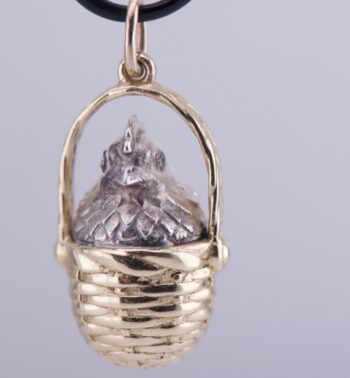 Antique Imperial Faberge 14k Gold Chicken in Basket Pendant Easter Egg Box c1890
