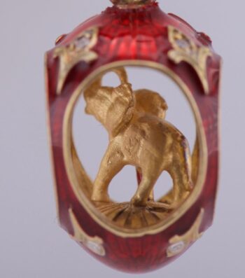Antique Imperial FABERGE Easter Egg Pendant with Elephant Gilt Silver Enamel