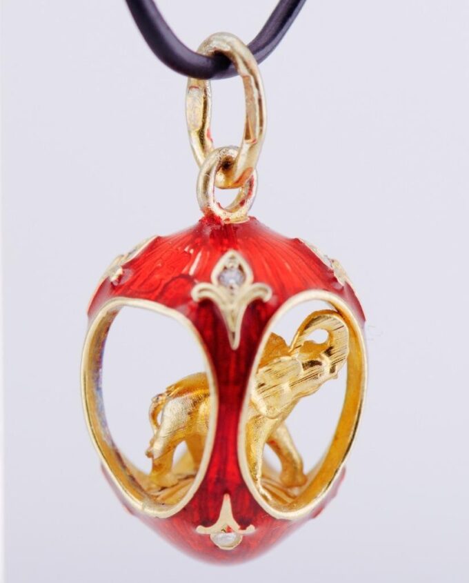 Antique Imperial FABERGE Easter Egg Pendant with Elephant Gilt Silver Enamel