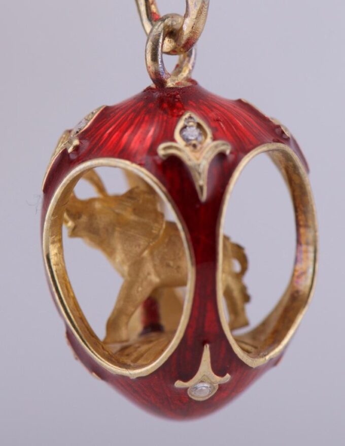 Antique Imperial FABERGE Easter Egg Pendant with Elephant Gilt Silver Enamel
