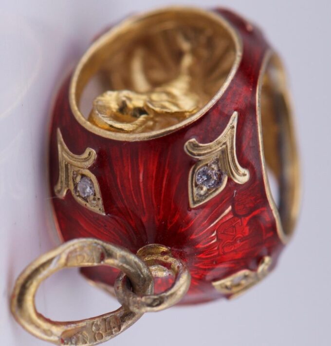 Antique Imperial FABERGE Easter Egg Pendant with Elephant Gilt Silver Enamel