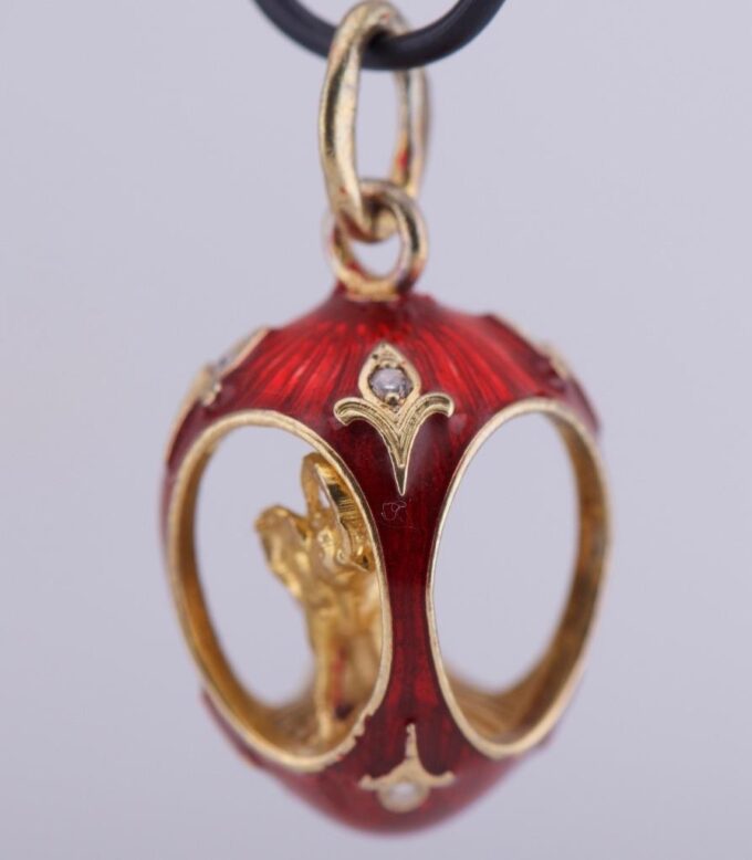 Antique Imperial FABERGE Easter Egg Pendant with Elephant Gilt Silver Enamel