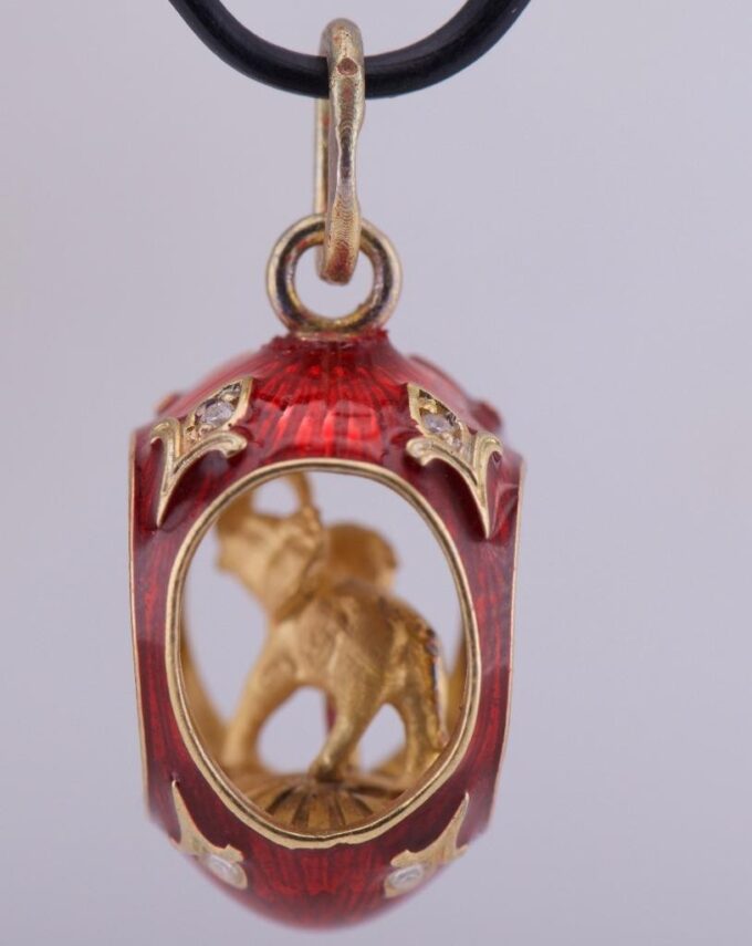 Antique Imperial FABERGE Easter Egg Pendant with Elephant Gilt Silver Enamel