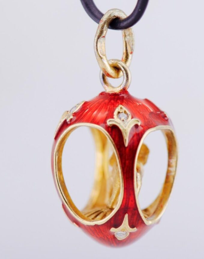 Antique Imperial FABERGE Easter Egg Pendant with Elephant Gilt Silver Enamel