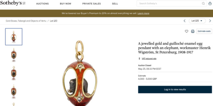 Antique Imperial FABERGE Easter Egg Pendant with Elephant Gilt Silver Enamel