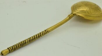 Imperial Tsar's Era 24k Gold Plated Spoon c1890's Hand Engraved Kugyrmayach