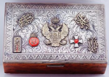 Faberge Cigar Case Antique Imperial Tsar's Era Silver Enamel & Acajou Wood c1880
