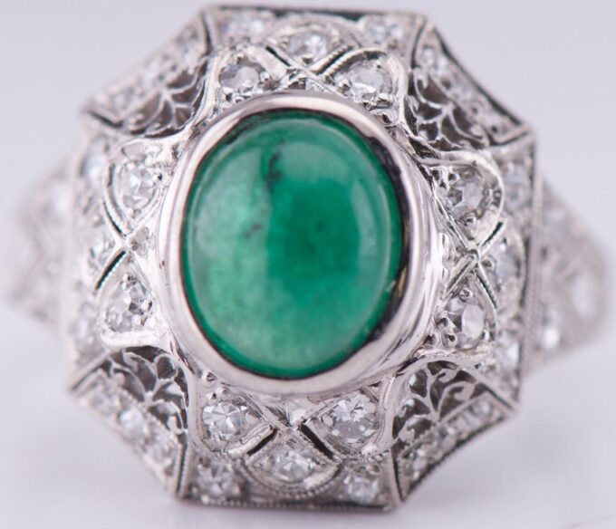 Tiffany Ring Antique Art Deco Platinum Ladies c1930 2.2ct Emerald 1ct Diamonds