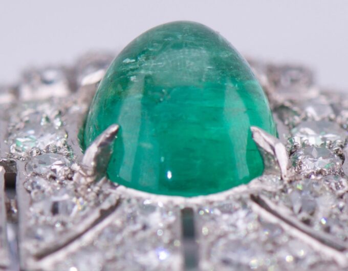Raymond Yard Diamond Emerald Platinum Scarf Clip Brooch Antique Art-Deco c1930's